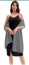 Scarf Shawls Wrap Classic Evening Dress Chiffon Soft Elegant Sheer Flowy Grey