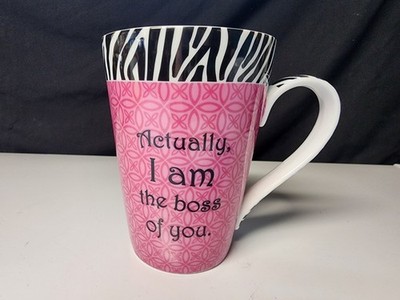 ''Actually, I Am The Boss of You'' Pink Zebra Print Coffee Mug Terri Puma Design