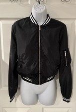 Bomber Jacket Girls Size Medium Ambiance Black with Snap Pockets And Zip Up