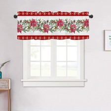 Christmas Curtain Valances for Kitchen Windows 54X18 Inch Winter Xmas Flower Red