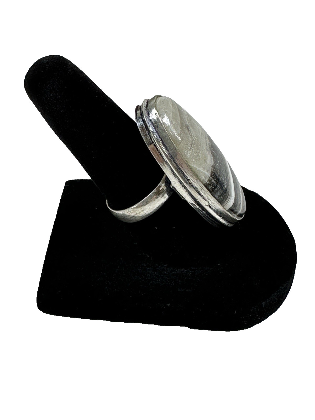 Zebra Calcite Statement Ring .925 Setting Black &… - image 4
