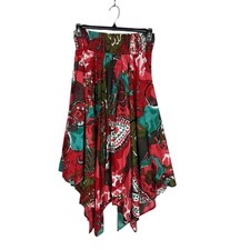 Womens Floral Asymmetrical Midi Skirt Medium Whimsigoth Fairy Grunge Bohemian