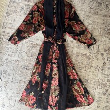 Victoria  s Secret Gold Label Satin Paisley Floral Long Robe Belted Chiffon Large
