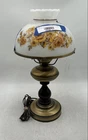 Vintage Multicolor 1970's Floral Milk Glass Hurricane Decorative Table Lamp