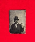 RARE CIVIL WAR ERA TINTYPE OF REFINED MAN IN BOWLER HAT WITH CIGAR