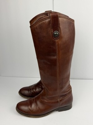 Frye Womens 7 Melissa Button Boots Tall Riding Brown Leather Pull On