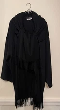 Salvator  Ferragamo, 100% Cashmere Black Cape/ Poncho Shawl Wrap Fringe One Size