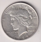1924 P PEACE ONE DOLLAR 90% SILVER PHILADELPHIA UNITED STATES AMERICA $1 COIN