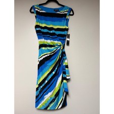 Tahari Arthur S Levine Women's Dress Blue Green Black Abstract Print Size 6