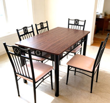 Juego de mesa de comedor de cocina industrial de 5 piezas mesa de metal de madera 4 sillas desayuno