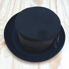 Eric Javits Black Wool Felt Boater Hat Grosgrain Bow Made in USA Bollman