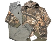 NWT NIKE AIR JORDAN BOY 2 PC SET CAMO HOODIE  GRAY DRI-FIT ACTIVE JOGGERS XL