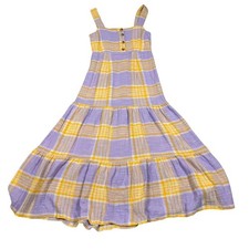 Urban Outfitters Purple Yellow Plaid Tiered Maxi Dress Sleeveless Boho Smocked S