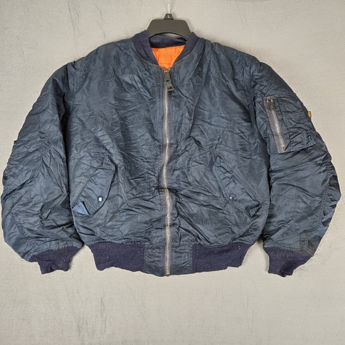 VTG Alpha Industries MA-1 Bomber Jacket Mens Large Navy Blue Flyers Intermediate - Picture 1 of 13