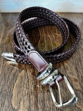 Fossil Genuine Leather Mens Braided Belt 32 Brown Two Tone Brass Buckle Western