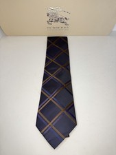 Burberry London Neck Tie Navy Blue Brown 100 Silk Made in Italy 57" Long