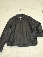 PERRY ELLIS PORTFOLIO BLACK LEATHER ZIP FRONT JACKET XXL