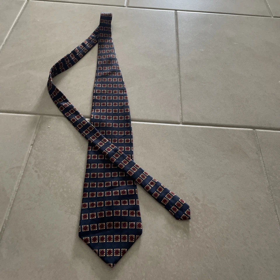 Parisian Signature Mens Tie Blue Geometric One Size Silk Classic Designer VTG - Image 2 of 4