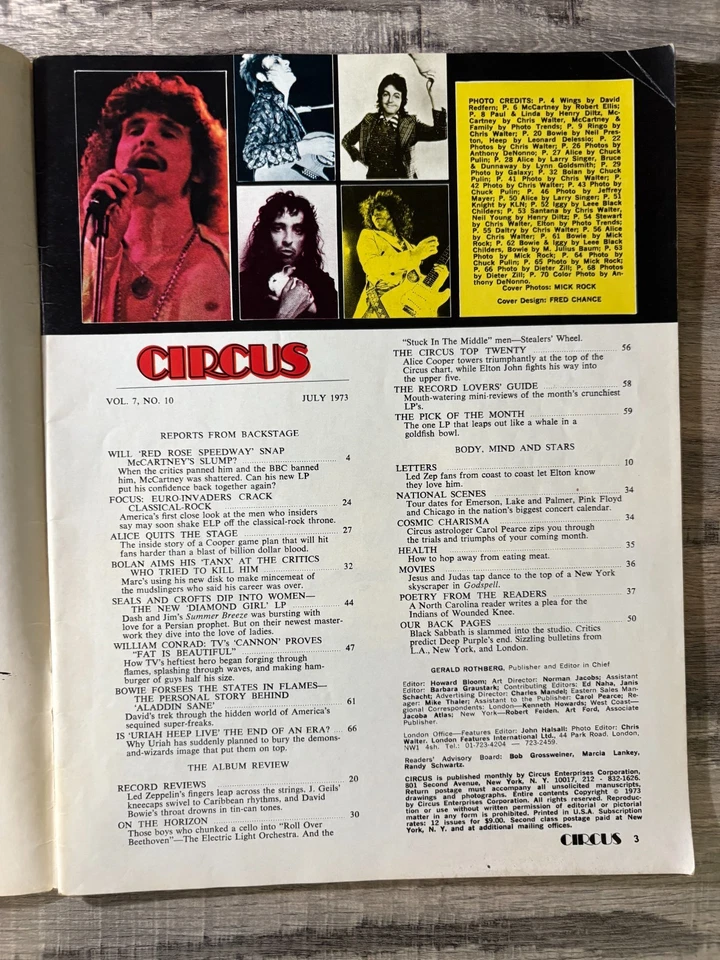 S CIRCUS Rock Magazine JULY 1973 DAVID BOWIE, PAUL McCARTNEY, MARC BOLAN, ALICE - Image 2 of 4