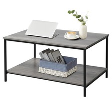 2-Tier Coffee Table with Storage Shelf for Small Living Spaces, Grey Oak Rect...