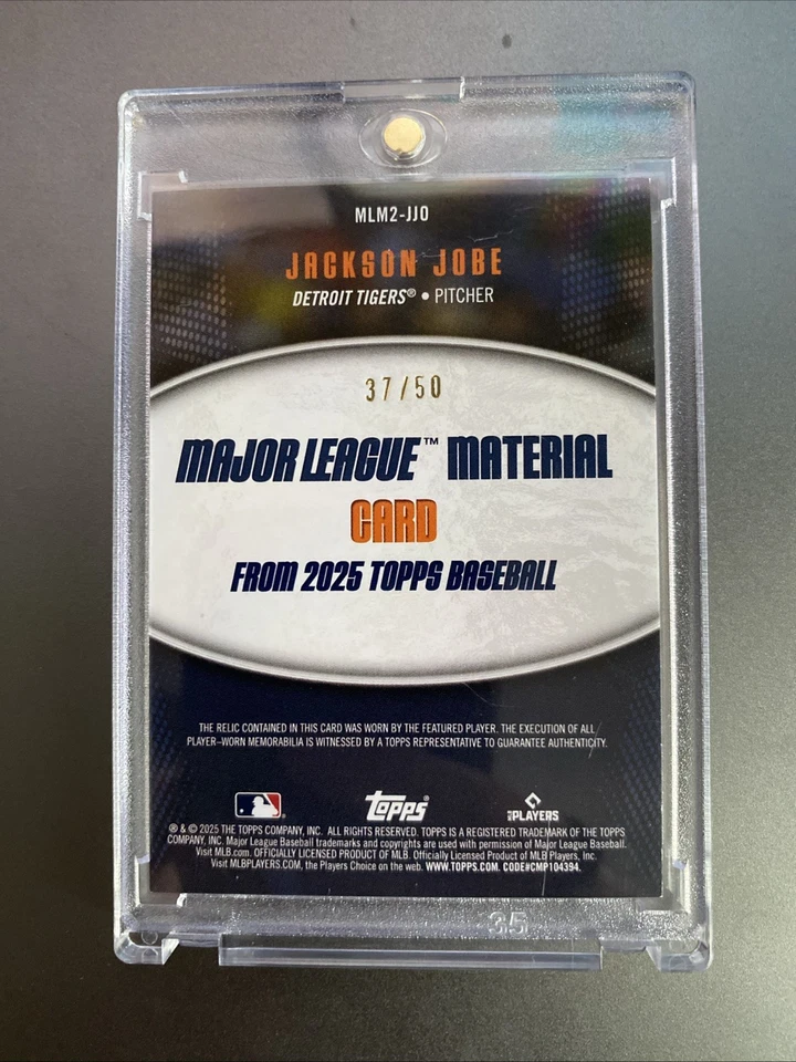 37/50 - TOPPS Material de Grandes Ligas JACKSON JOBE Reliquia de Novato (RC, MEM) TIGRES Foto 2 de 2