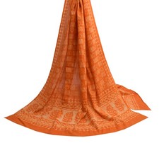 Sushila Vintage Orange Indian Dupatta 100 Pure Cotton Printed Long Stole Veil