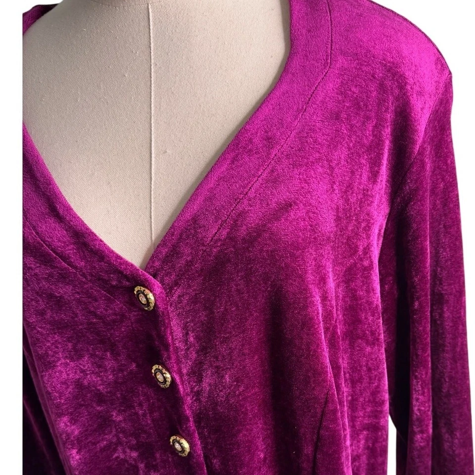 Vestido recto vintage Liz Claiborne Elisabeth terciopelo con joyas botones talla 1 = XL/1X Foto 3 de 4