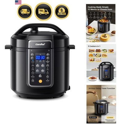 Electric Pressure Cooker Multi 9-in-1 Rice Yogurt Steamer Slow Cooker 6Qt Black