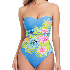 Bleu Rod Beattie Let's Get Away Printed Shirred One-Piece Swimsuit Size 10 NWT
