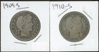 (2) Coins - 90% Silver Barber Half Dollars 1909-S & 1910-S