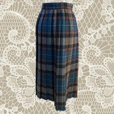 Vintage 80s blue plaid pleated skirt