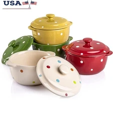 Mini Casserole Dish Set W/ Lid 4 Pack Porcelain Ramekins Baking Serving Soups US