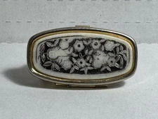 Vintage Lipstick Holder With Mirror Floral Design Gold Tone Made in Hong Kong