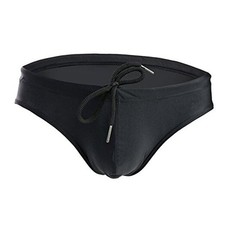 Mens Solid Swim Briefs Drawstring Bikini Sport Swimsuit Large Black