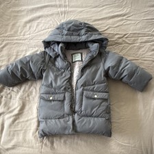 Zara Baby Down Puffer Jacket Gray Hooded Zip Pockets 2/3 Years