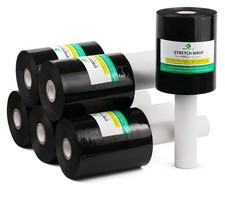 6 Pack Industrial Black Mini Stretch Wrap Roll with Handle, 5 x 1000Feet 80
