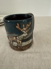 Vtg Mug By Mara Mexico Heavy Stoneware Coffee/Tea/Mug Moose & Mountains 4" tall