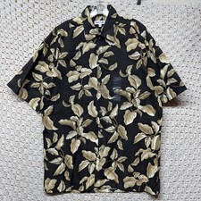 Pierre Cardin Shirt Mens M Black Beige Hawaiian Floral Button Up 100 Cotton New