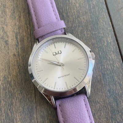 QQ Silver Analog Ladies Watch w/Purple Sueded Leather Band (GG)