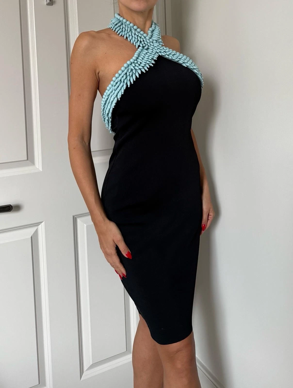 Mini abito Bottega Veneta in jersey con scollo alto impreziosito da perline S nuovo con etichette!