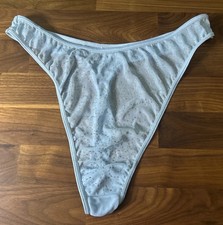 Vtg Sears Second Skin Sheer Thong Panties Sz 8 Shiny Metallic Nylon Y2K 90s Blue