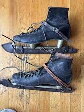 Vintage 1920s Nestor Johnson Black Leather Mens Ice Skates Figure/Ice Skating