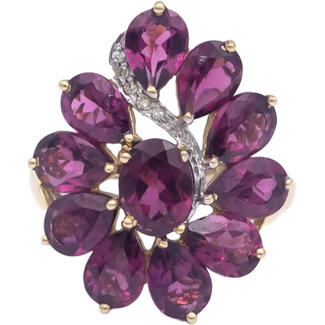 10k Yellow Gold 9.03CT Synthetic Pink Gemstone Ring w/ Diamond Accents Size 7