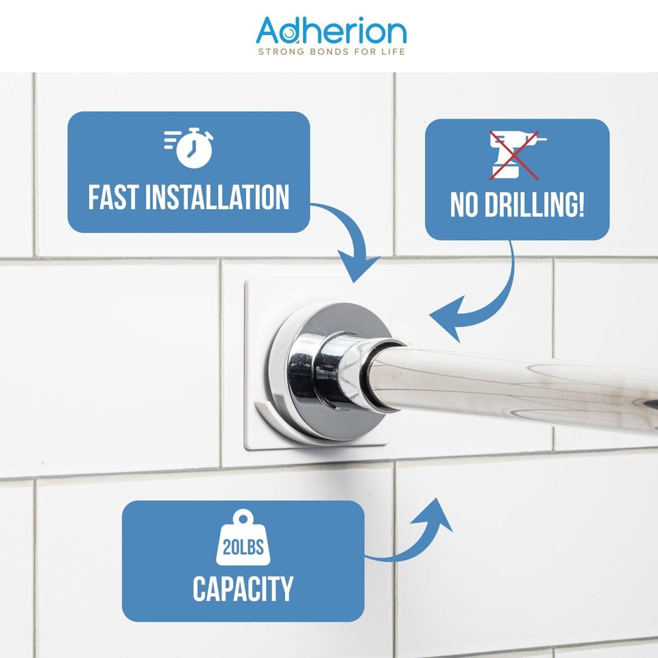 Adherion ExtraLarge Adhesive Shower Curtain Rod Holder Rod Retainer