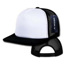 Black & White Blank Foam Mesh Flat Bill Snapback Trucker Baseball Ball Cap Hat