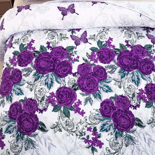 Bohemia Floral Quilted Coverlet Patchwork Comforter Bedspread Set Rug Queen Size - Picture 110 of 207