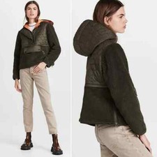 Veronica Beard Jeans Leo Sherpa Green Quilted Pullover Fleece Jacket Size Medium