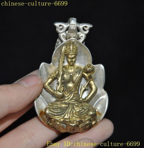 2.2" Tibet silver Gilt warrior hold katana Fudo Acalanatha Buddha Statue pendant - Picture 5 of 8