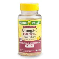Spring Valley Omega-3 Fish Oil Softgels, 500 mg, 60 Count