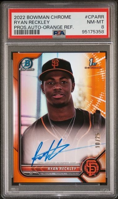 2022 Bowman Chrome 1st Ryan Reckley Orange Refractor /25 auto SF Giants